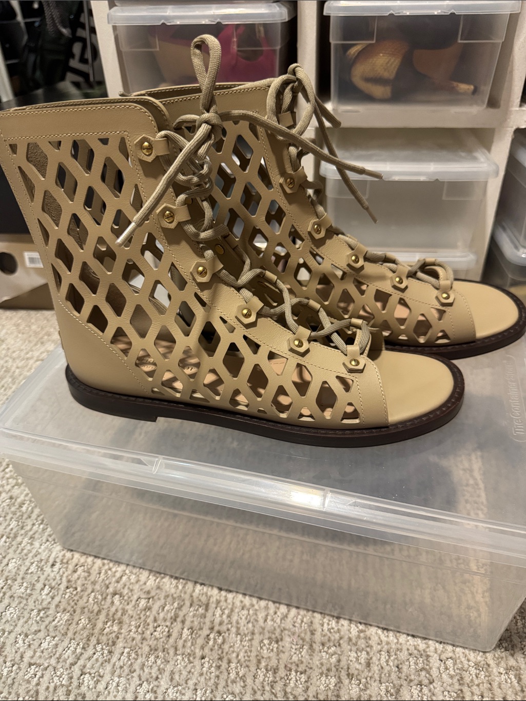 Dior Beige Cutout Lace-Up Gladiator Sandals